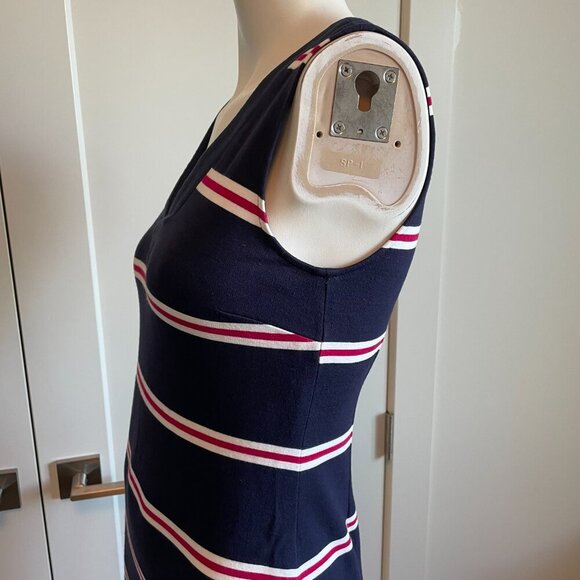 Banana Republic Slvless VNeck Fitted Stripe Mini Dress Navy Wht Red XS - no tags - Picture 5 of 8